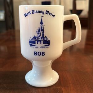 Vintage Walt Disney Castle Bob Milk Glass  Footed Pedestal Coffee Cup Mug